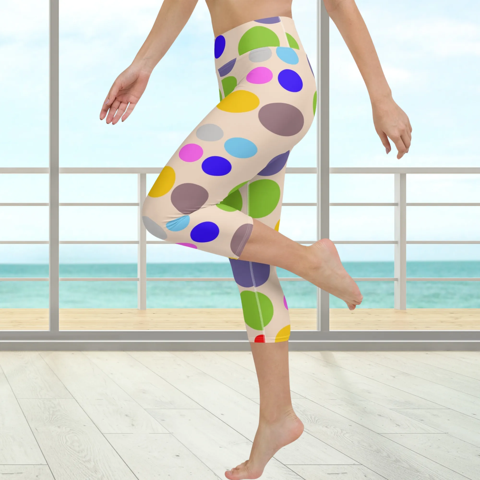 Vintage polka dots Yoga Capri Leggings | Leggings Capri Workout- Yoga, lioness-love