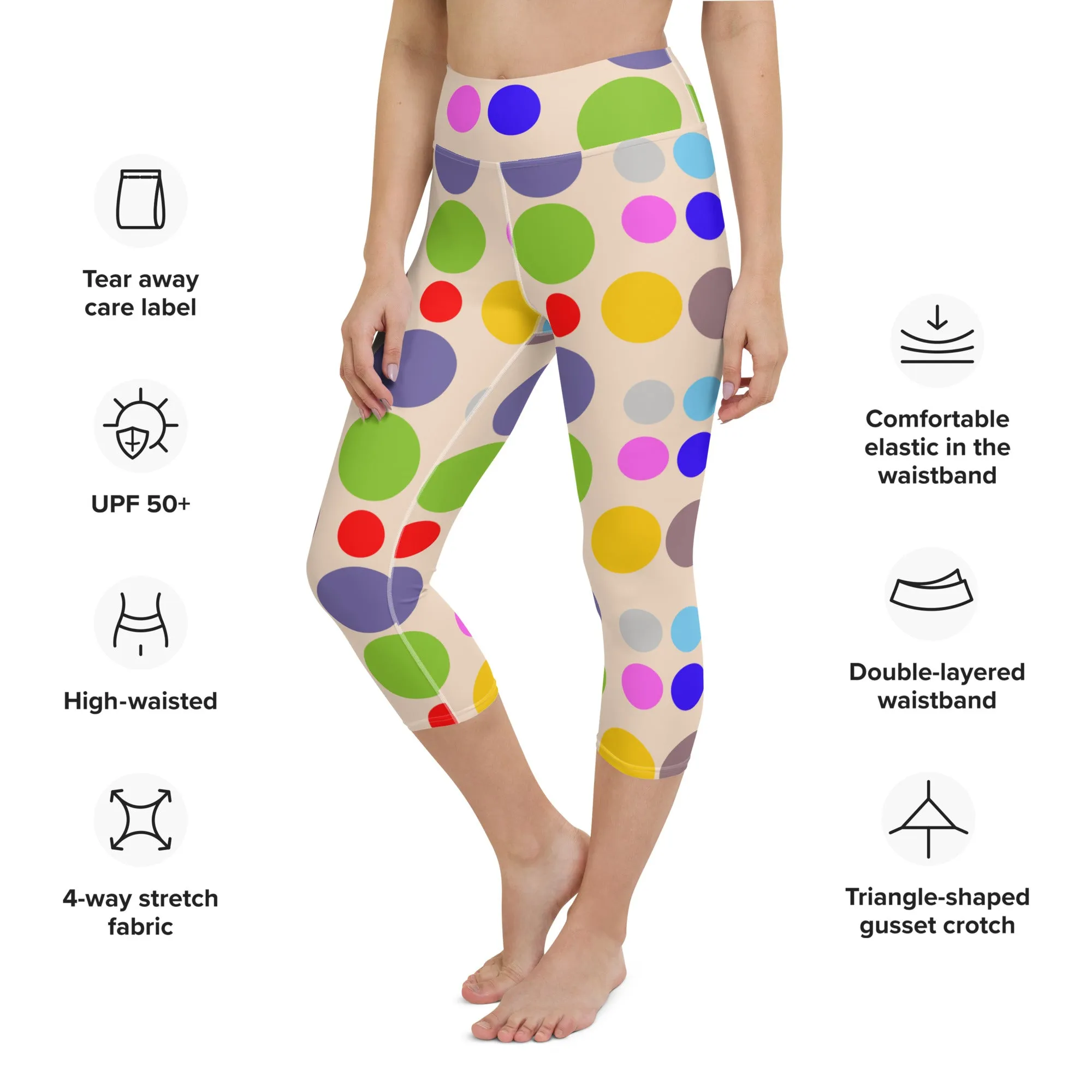 Vintage polka dots Yoga Capri Leggings | Leggings Capri Workout- Yoga, lioness-love