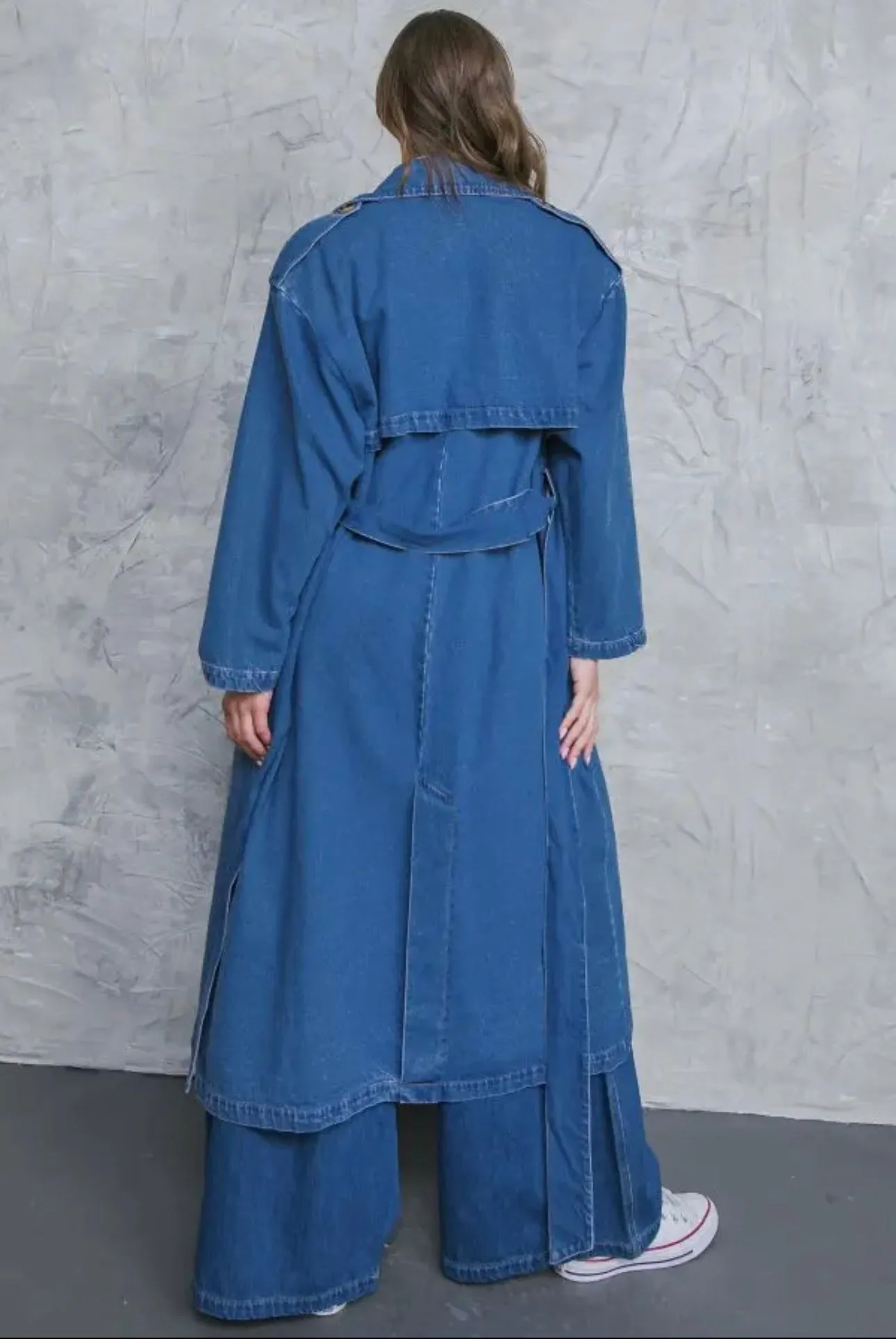 Washed Denim Trench Coat
