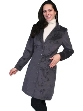 Western Style Velvet Embossed Frock Coat in Plum