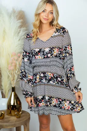White Birch Long Sleeve Print Dress