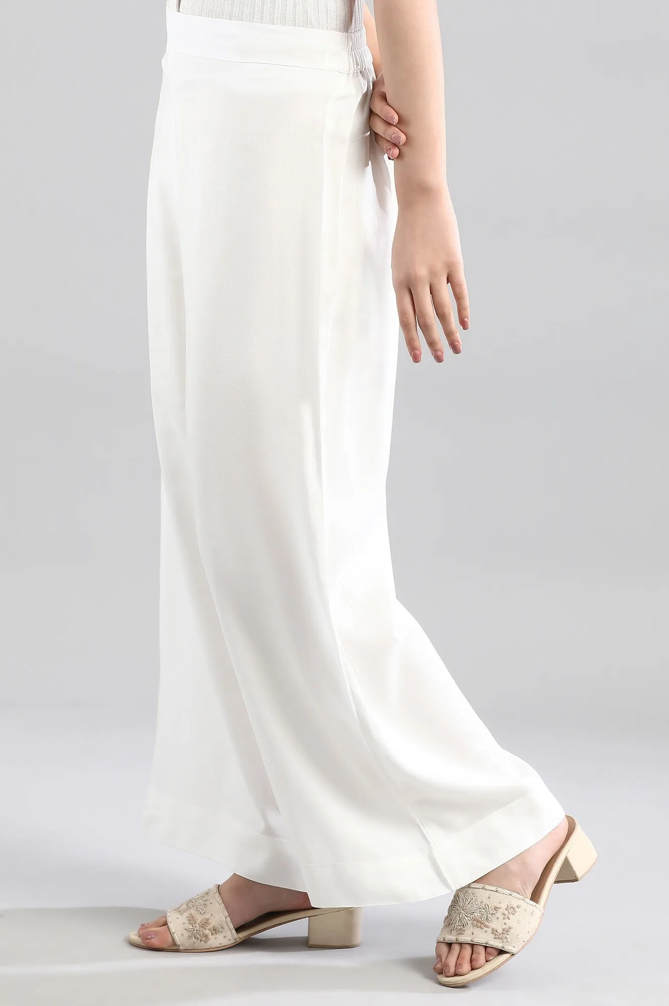 White Solid Flared Palazzo