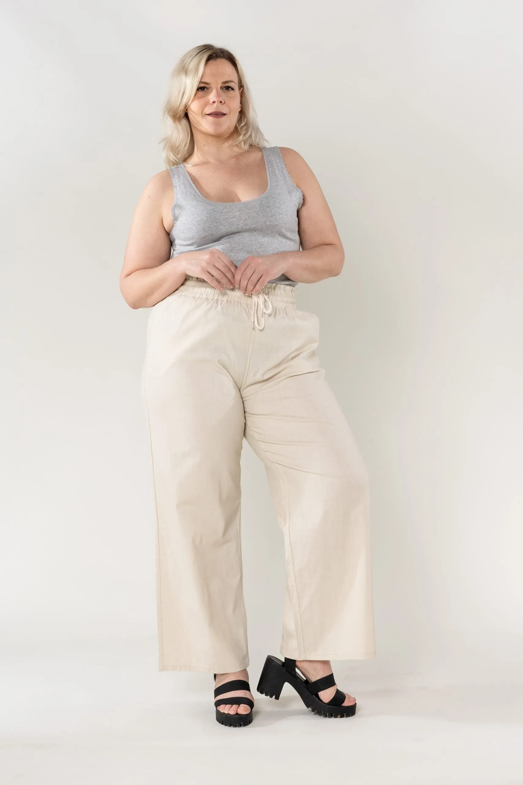 Wholesale Wide Linen Style Beige Pants
