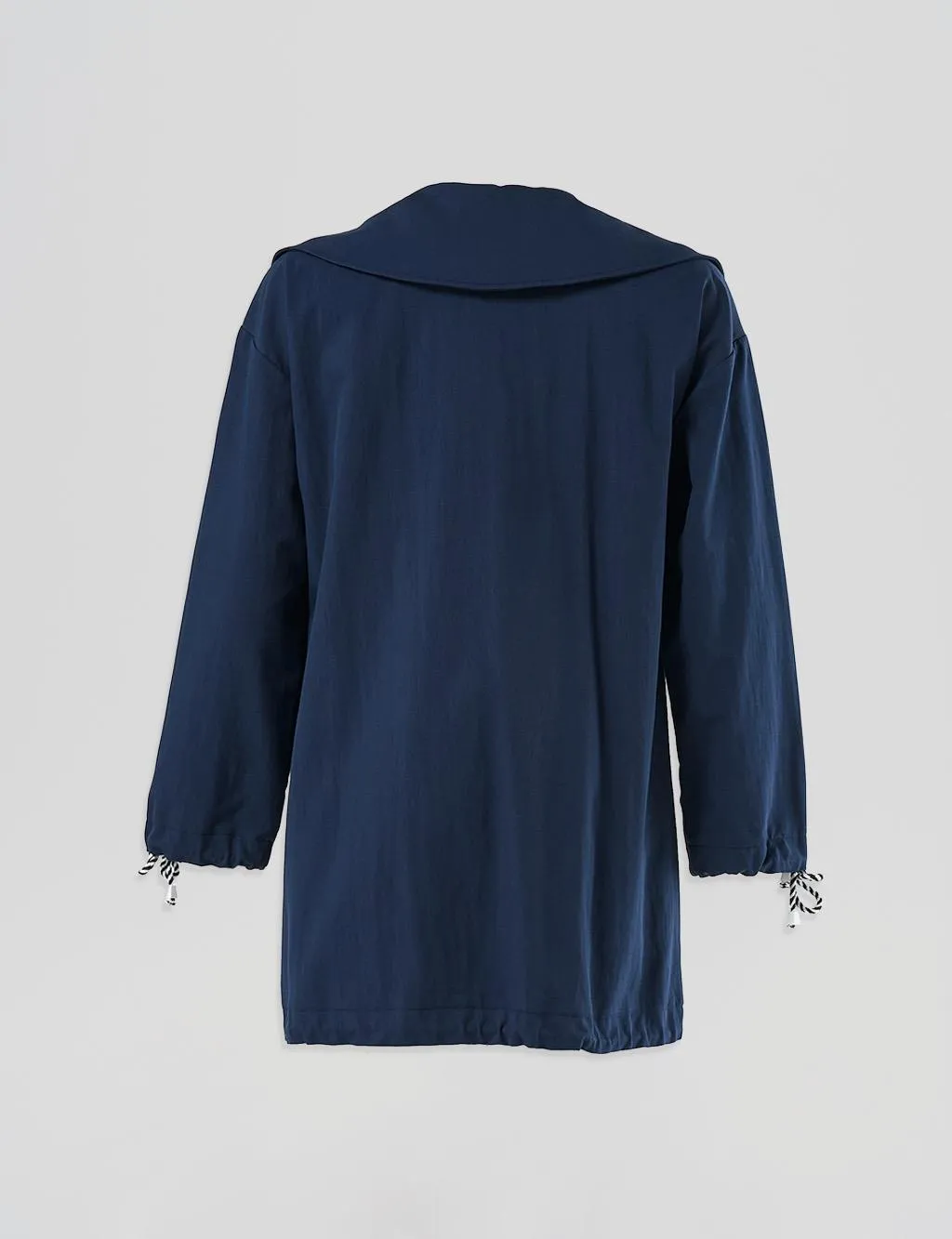 Wide Collar Trench Coat Dark Navy Blue with Button Closure