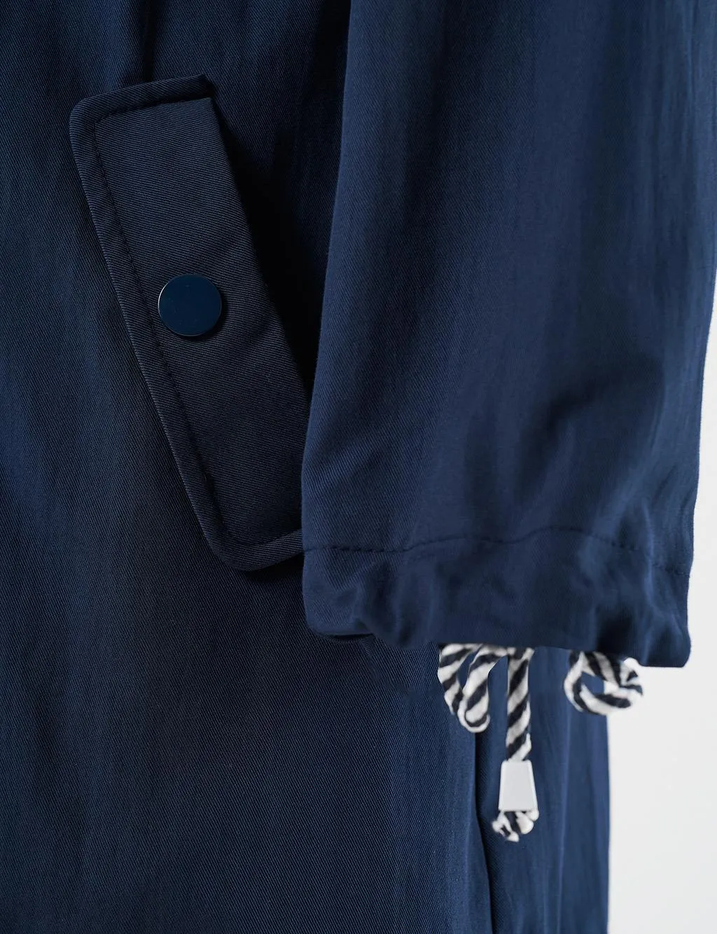 Wide Collar Trench Coat Dark Navy Blue with Button Closure