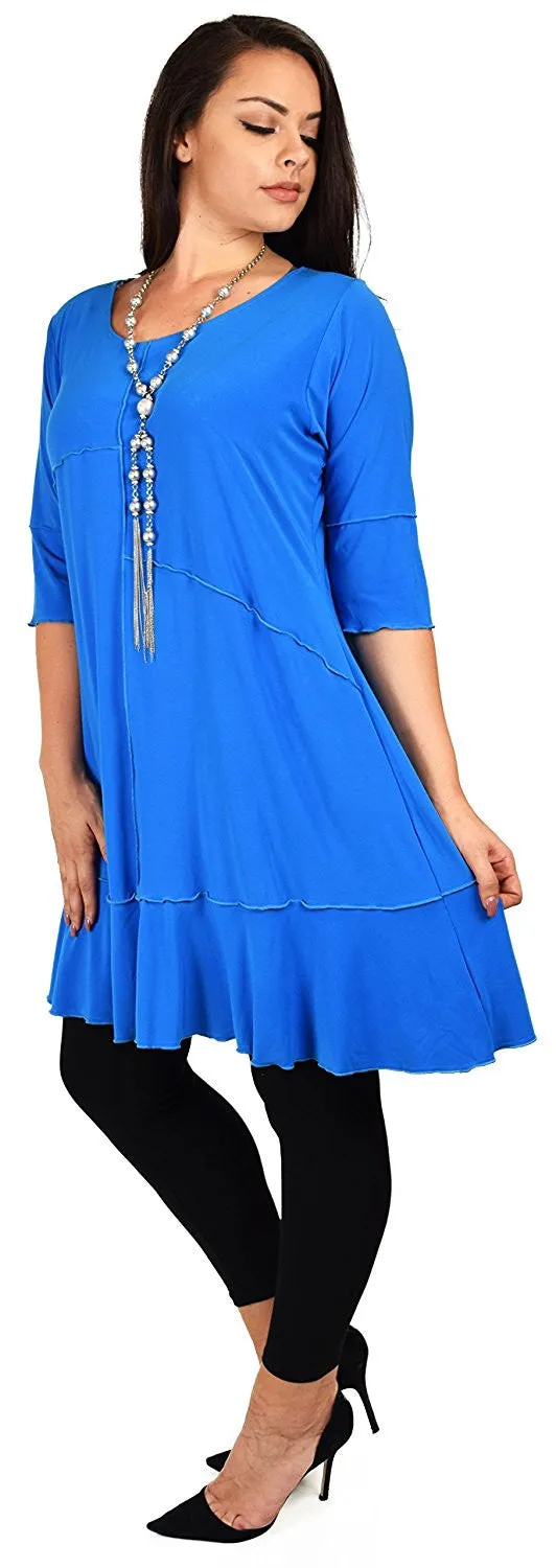 Women Plus Size Long 3/4 Sleeve Swing Tunic , Women Artsy Dress Top, Designer Tunic for Versatilty.