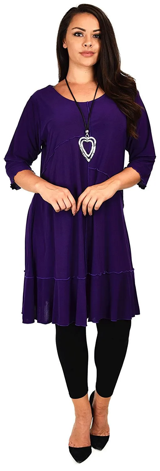 Women Plus Size Long 3/4 Sleeve Swing Tunic , Women Artsy Dress Top, Designer Tunic for Versatilty.