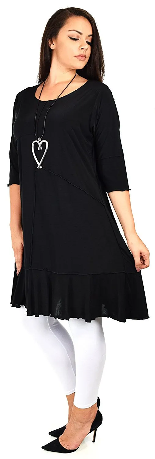 Women Plus Size Long 3/4 Sleeve Swing Tunic , Women Artsy Dress Top, Designer Tunic for Versatilty.
