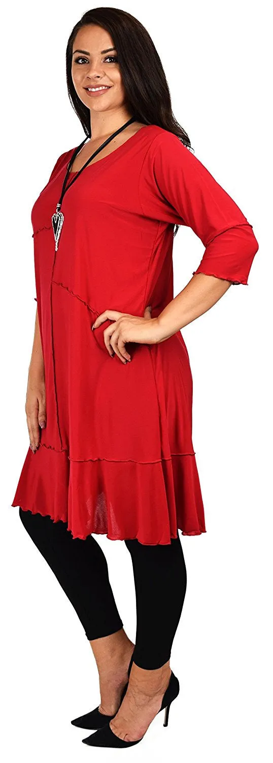Women Plus Size Long 3/4 Sleeve Swing Tunic , Women Artsy Dress Top, Designer Tunic for Versatilty.