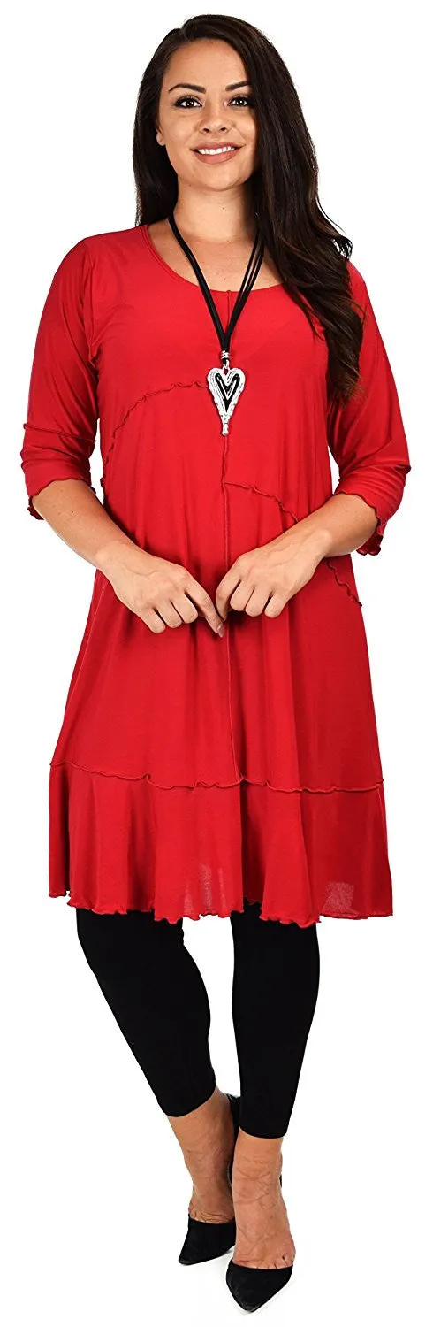 Women Plus Size Long 3/4 Sleeve Swing Tunic , Women Artsy Dress Top, Designer Tunic for Versatilty.