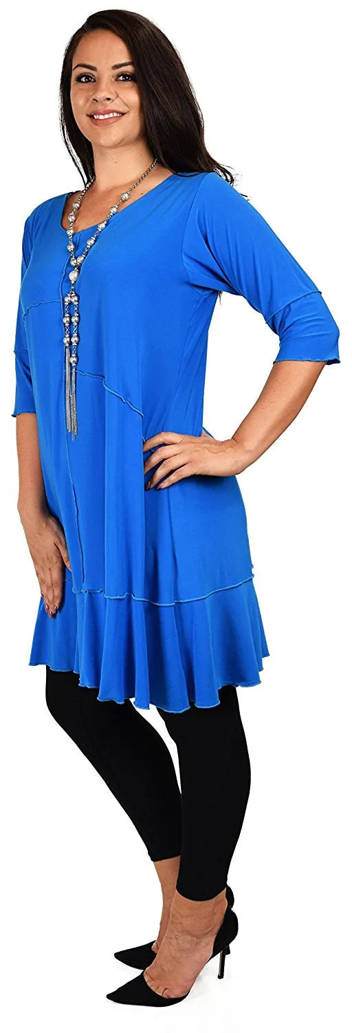 Women Plus Size Long 3/4 Sleeve Swing Tunic , Women Artsy Dress Top, Designer Tunic for Versatilty.
