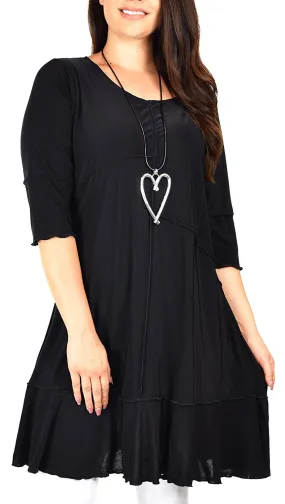 Women Plus Size Long 3/4 Sleeve Swing Tunic , Women Artsy Dress Top, Designer Tunic for Versatilty.