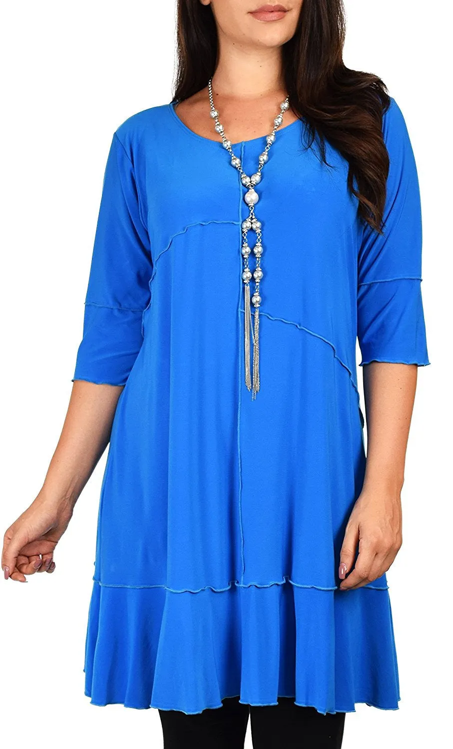 Women Plus Size Long 3/4 Sleeve Swing Tunic , Women Artsy Dress Top, Designer Tunic for Versatilty.