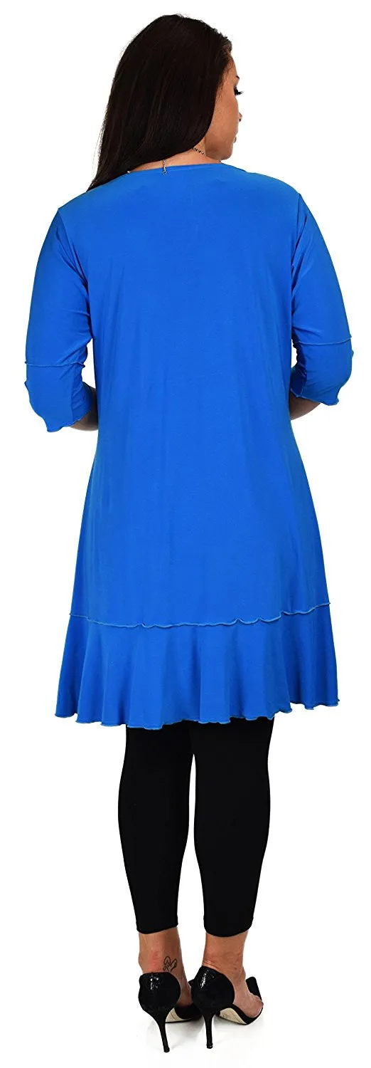 Women Plus Size Long 3/4 Sleeve Swing Tunic , Women Artsy Dress Top, Designer Tunic for Versatilty.