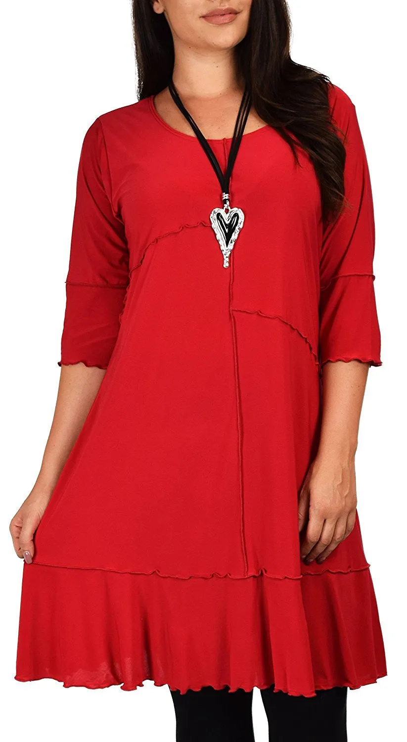 Women Plus Size Long 3/4 Sleeve Swing Tunic , Women Artsy Dress Top, Designer Tunic for Versatilty.