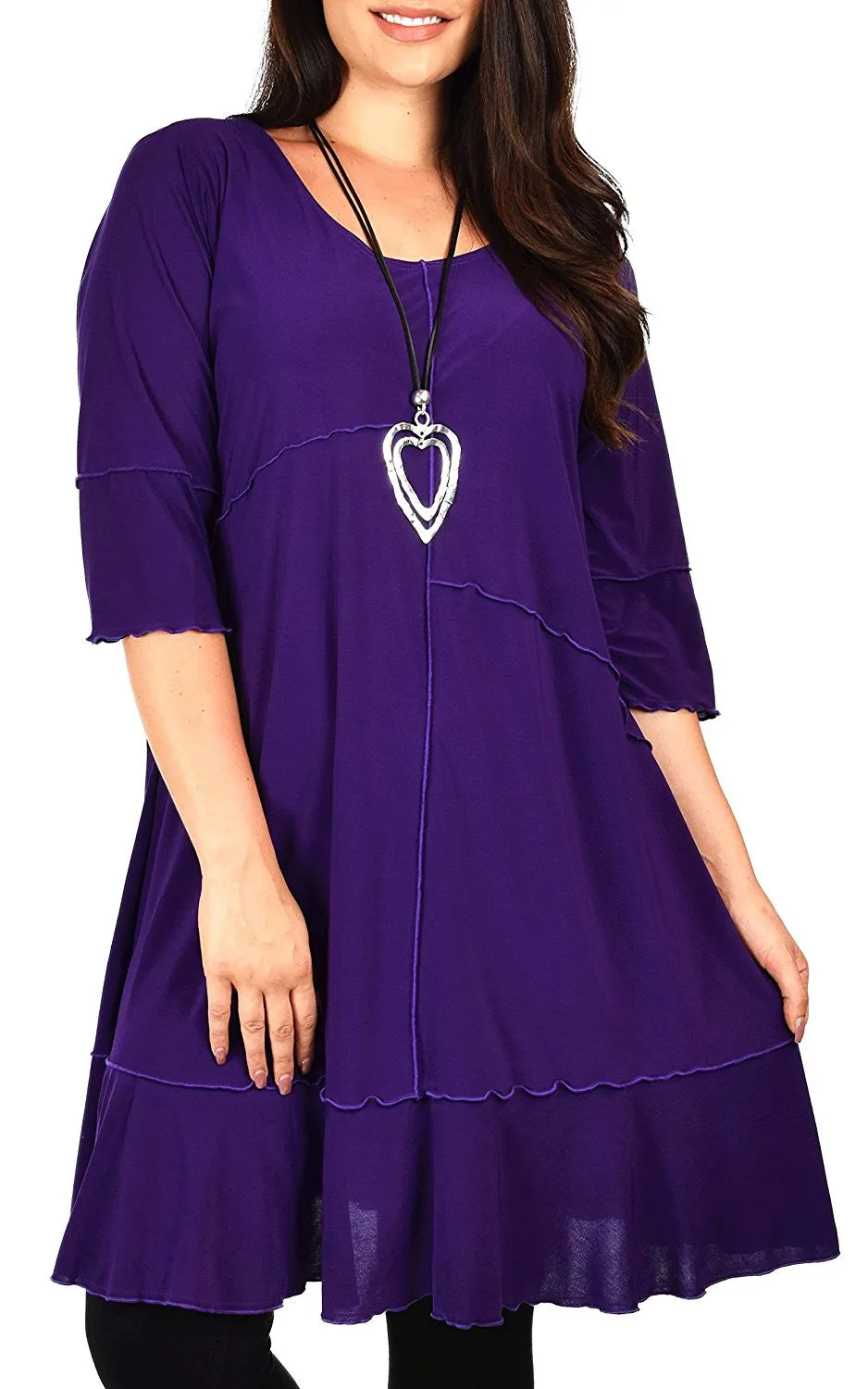 Women Plus Size Long 3/4 Sleeve Swing Tunic , Women Artsy Dress Top, Designer Tunic for Versatilty.