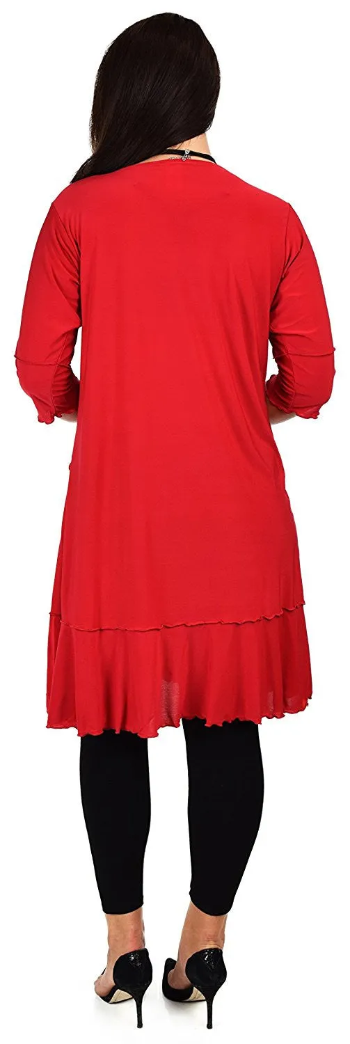 Women Plus Size Long 3/4 Sleeve Swing Tunic , Women Artsy Dress Top, Designer Tunic for Versatilty.