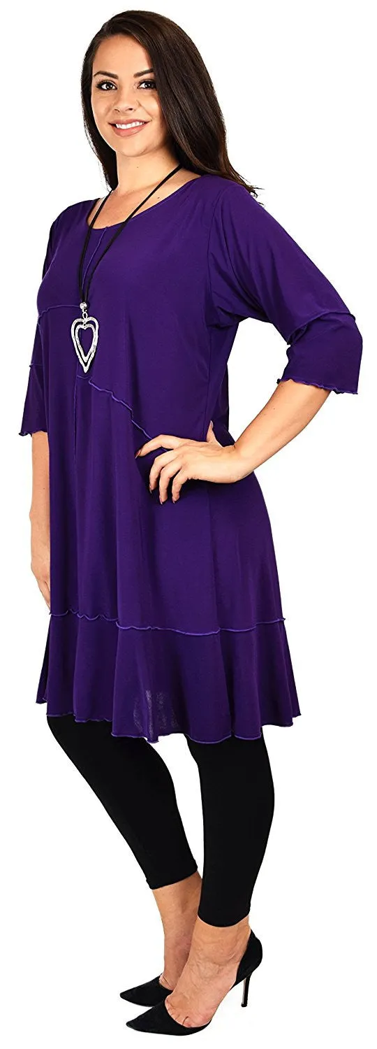 Women Plus Size Long 3/4 Sleeve Swing Tunic , Women Artsy Dress Top, Designer Tunic for Versatilty.