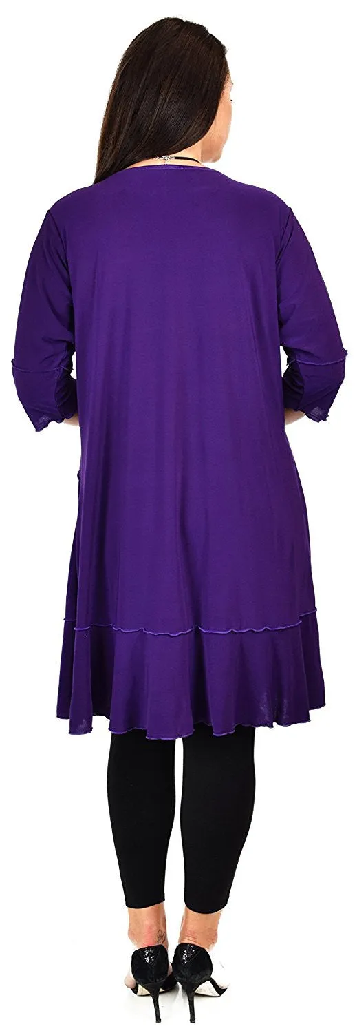 Women Plus Size Long 3/4 Sleeve Swing Tunic , Women Artsy Dress Top, Designer Tunic for Versatilty.