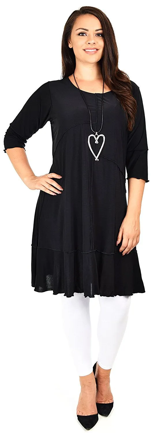Women Plus Size Long 3/4 Sleeve Swing Tunic , Women Artsy Dress Top, Designer Tunic for Versatilty.