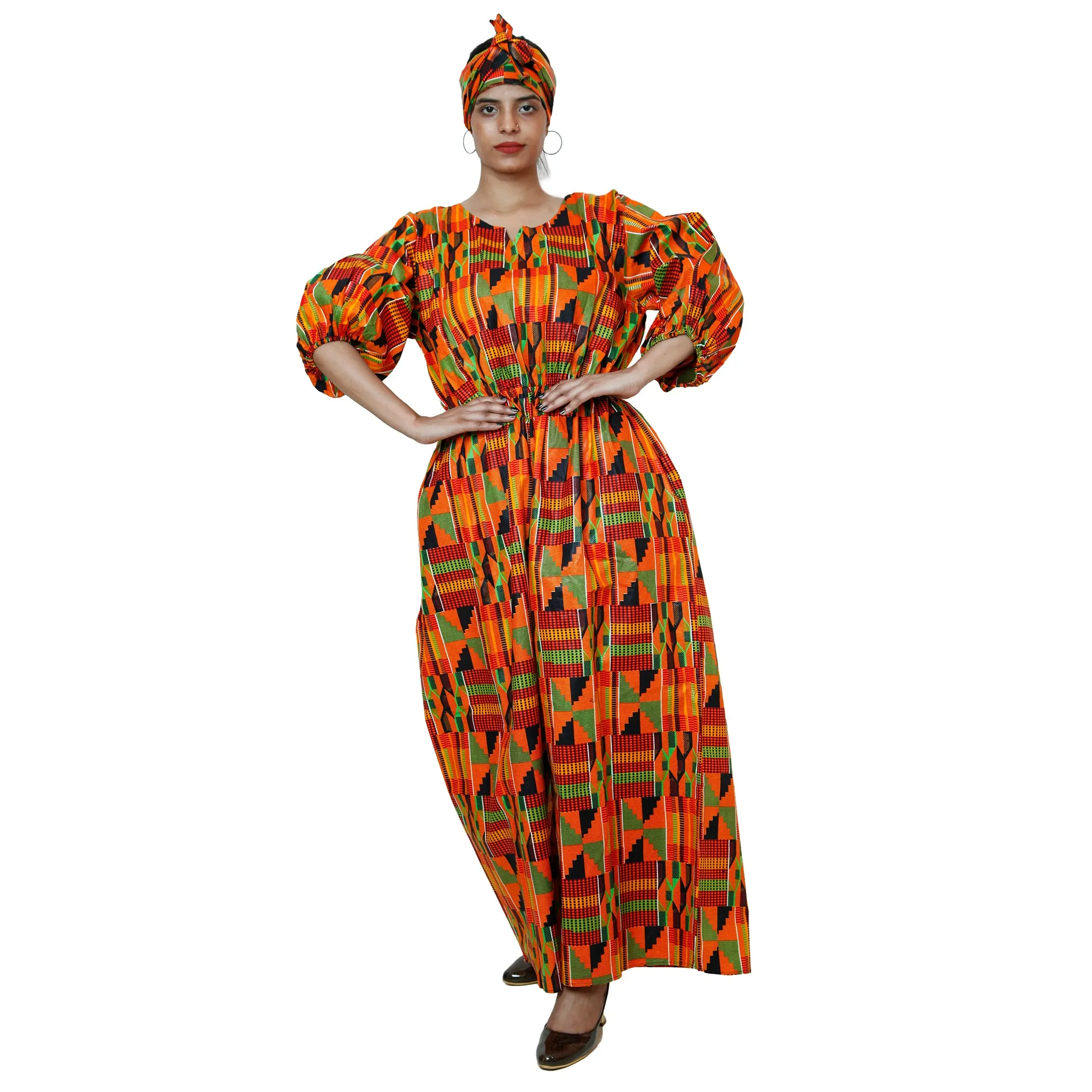 Women's Printed Bubble Sleeve Jumpsuit - FI-5101