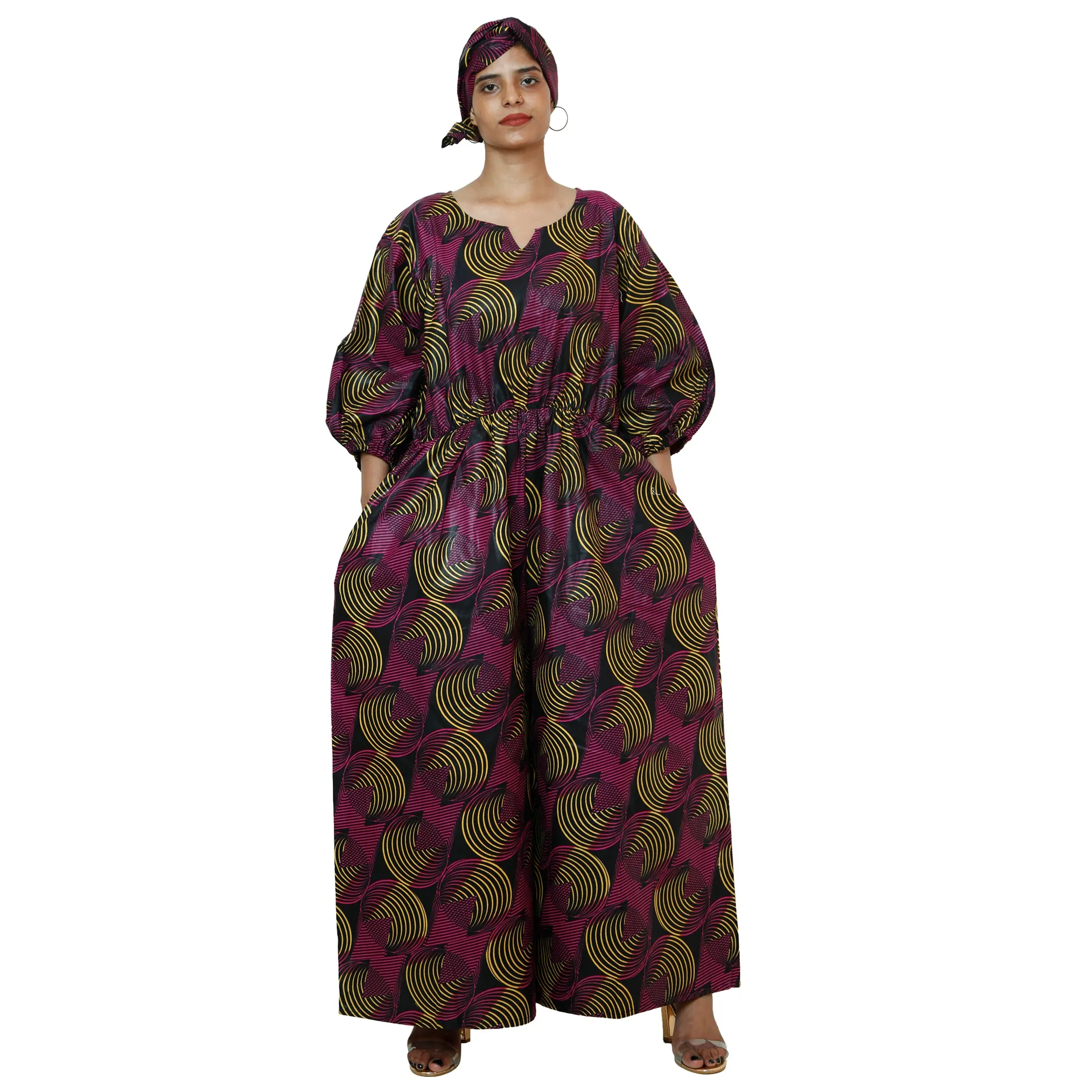 Women's Printed Bubble Sleeve Jumpsuit - FI-5101