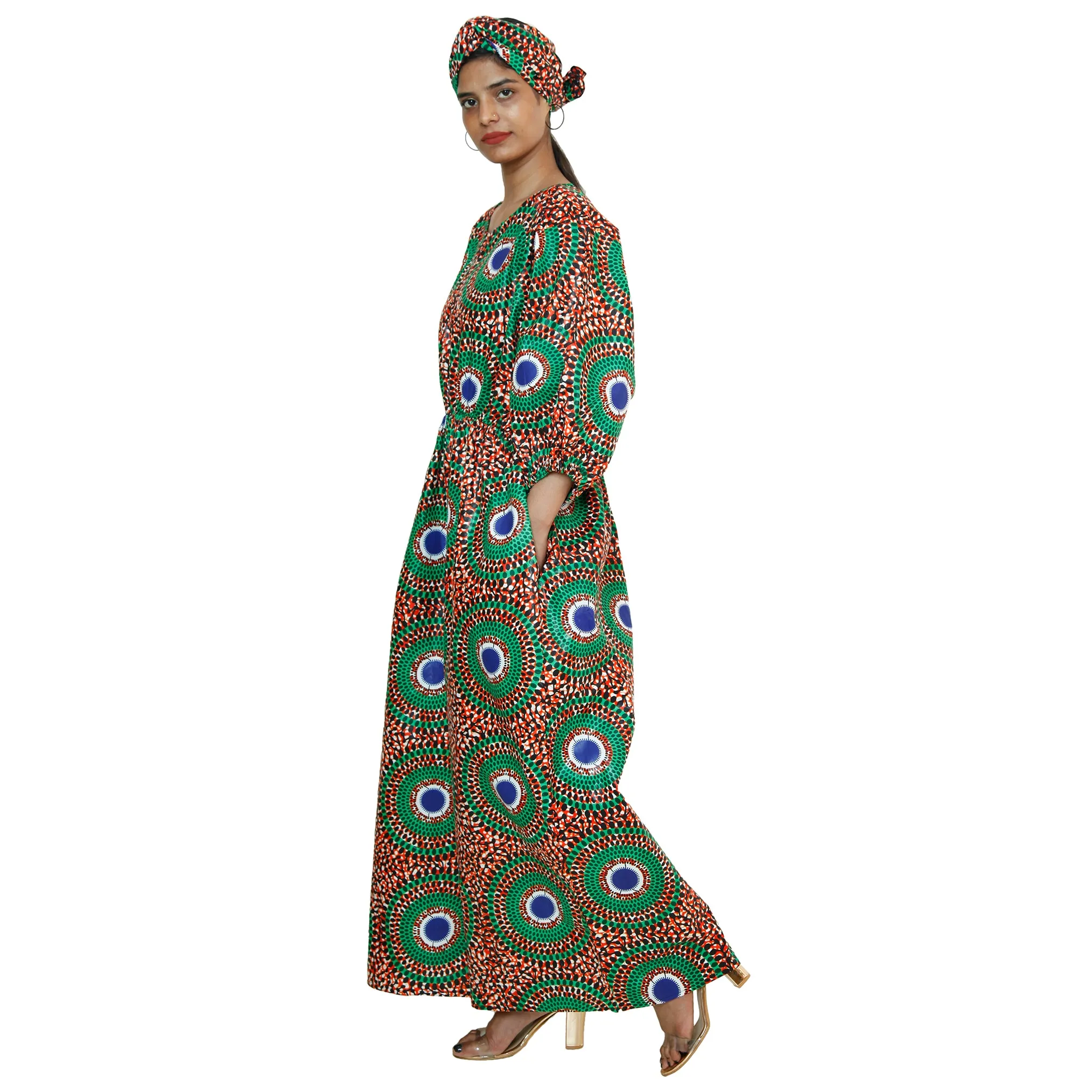 Women's Printed Bubble Sleeve Jumpsuit - FI-5101