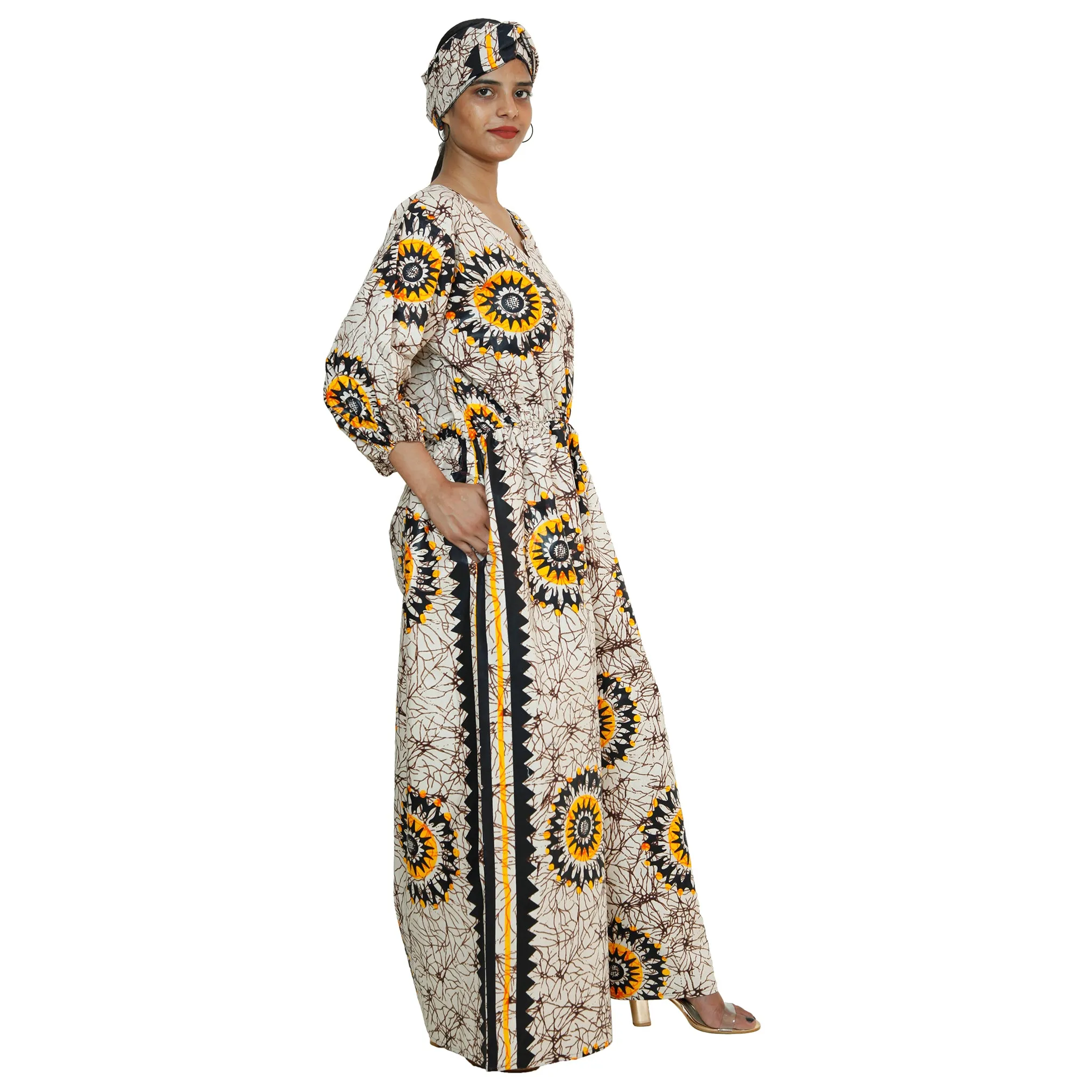 Women's Printed Bubble Sleeve Jumpsuit - FI-5101