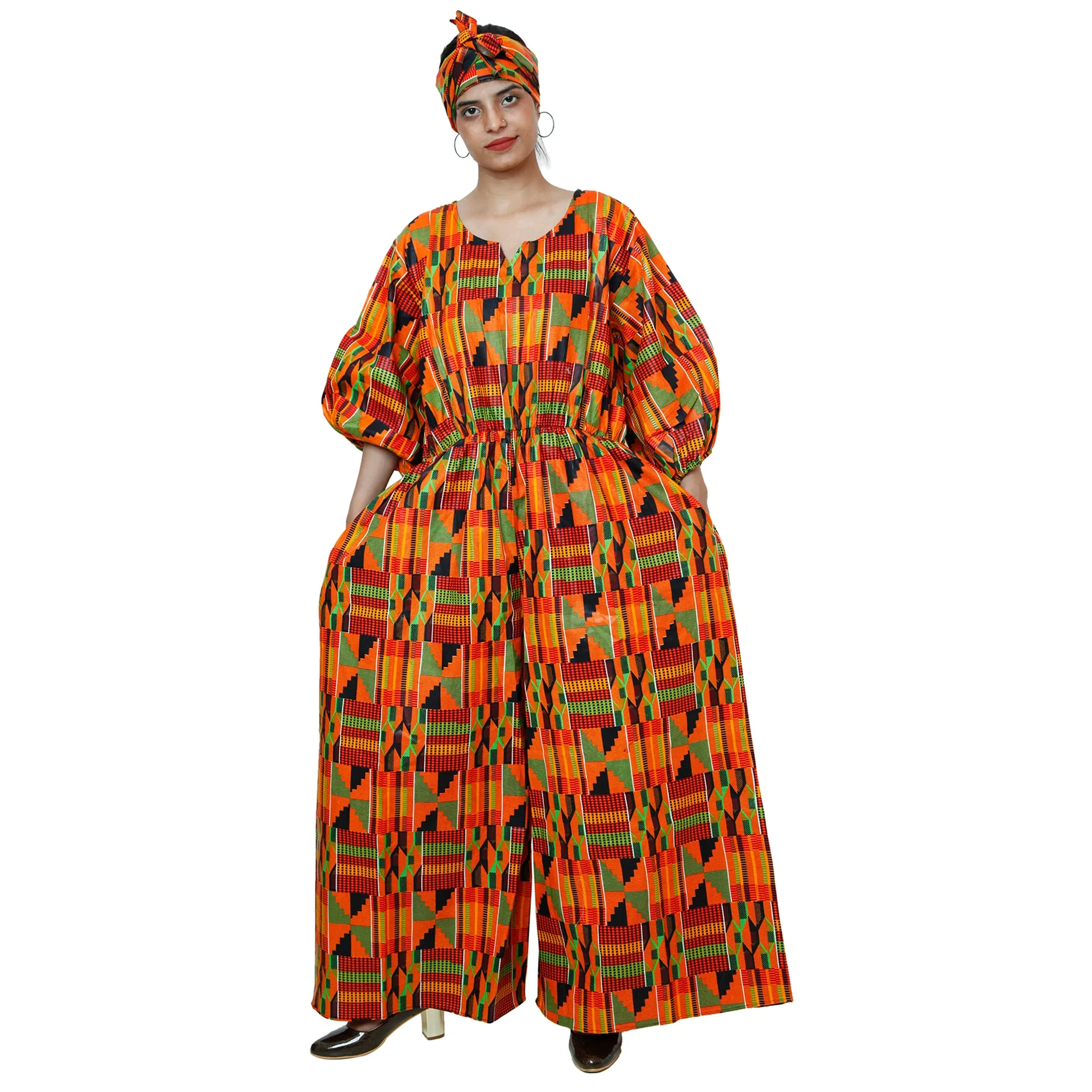 Women's Printed Bubble Sleeve Jumpsuit - FI-5101