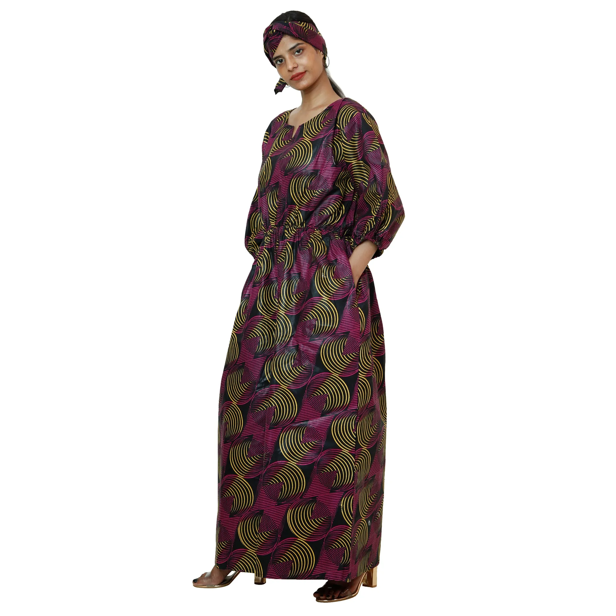 Women's Printed Bubble Sleeve Jumpsuit - FI-5101