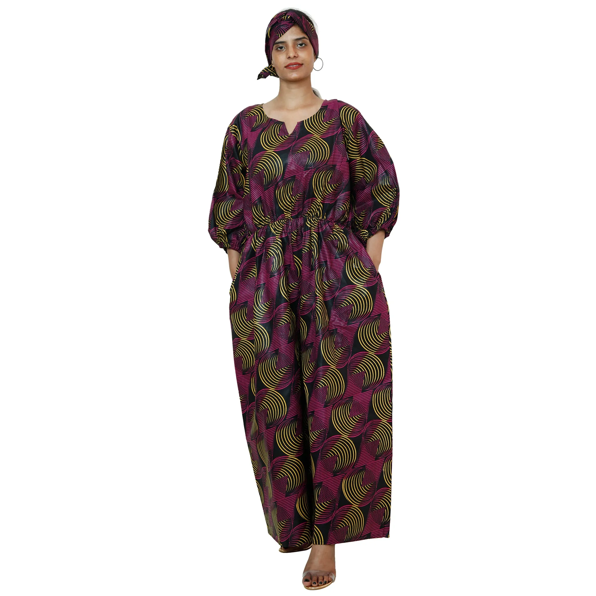 Women's Printed Bubble Sleeve Jumpsuit - FI-5101