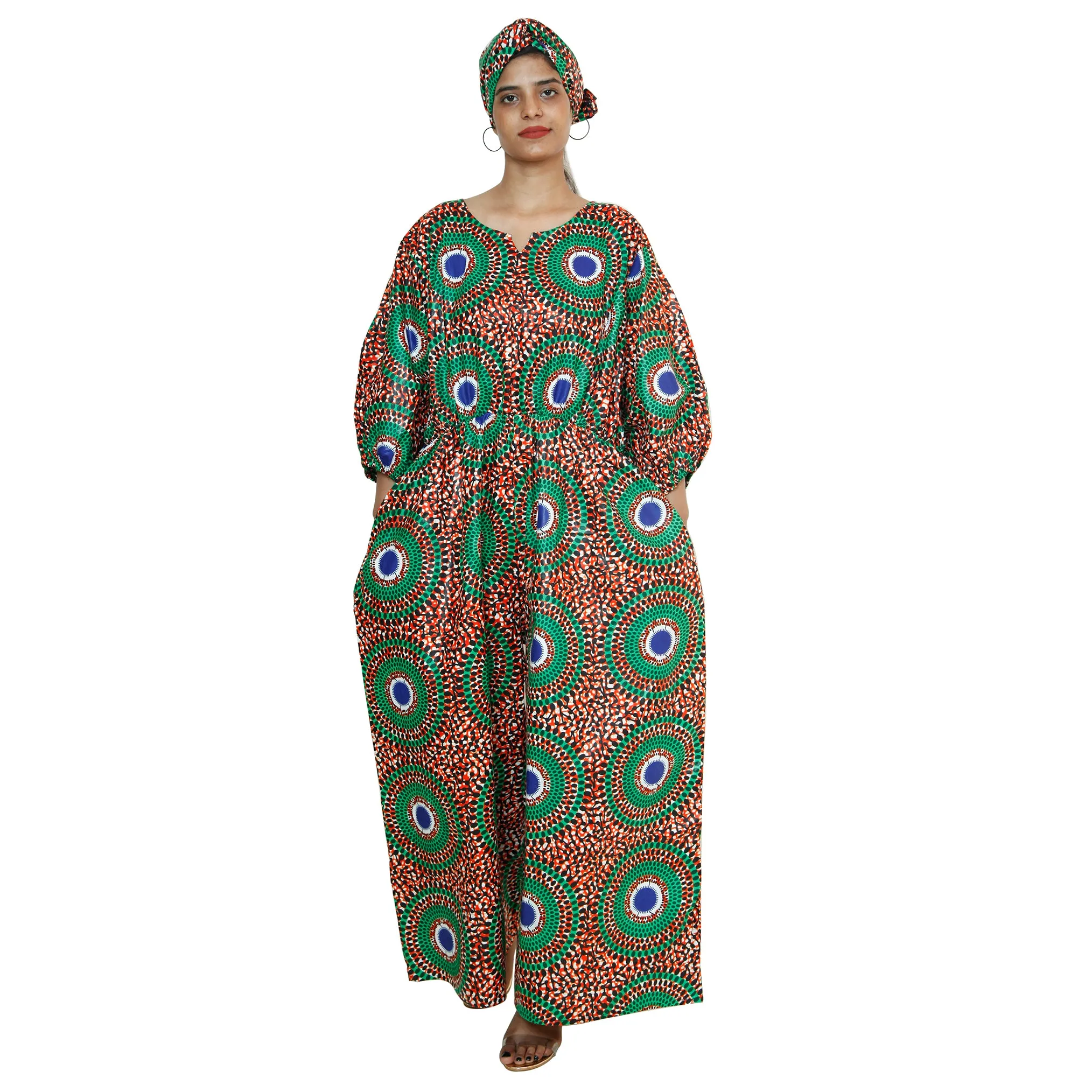 Women's Printed Bubble Sleeve Jumpsuit - FI-5101