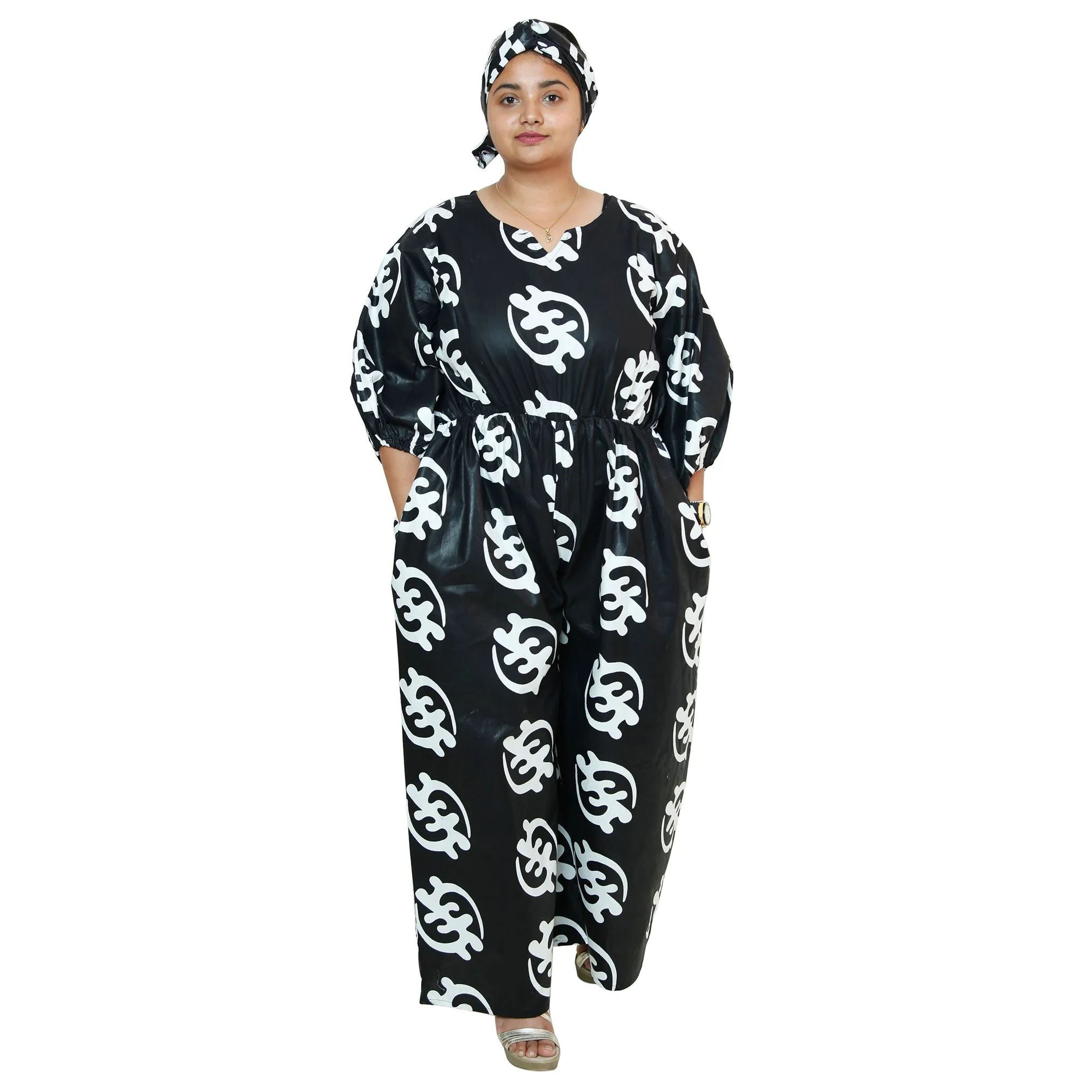 Women's Printed Bubble Sleeve Jumpsuit - FI-5101