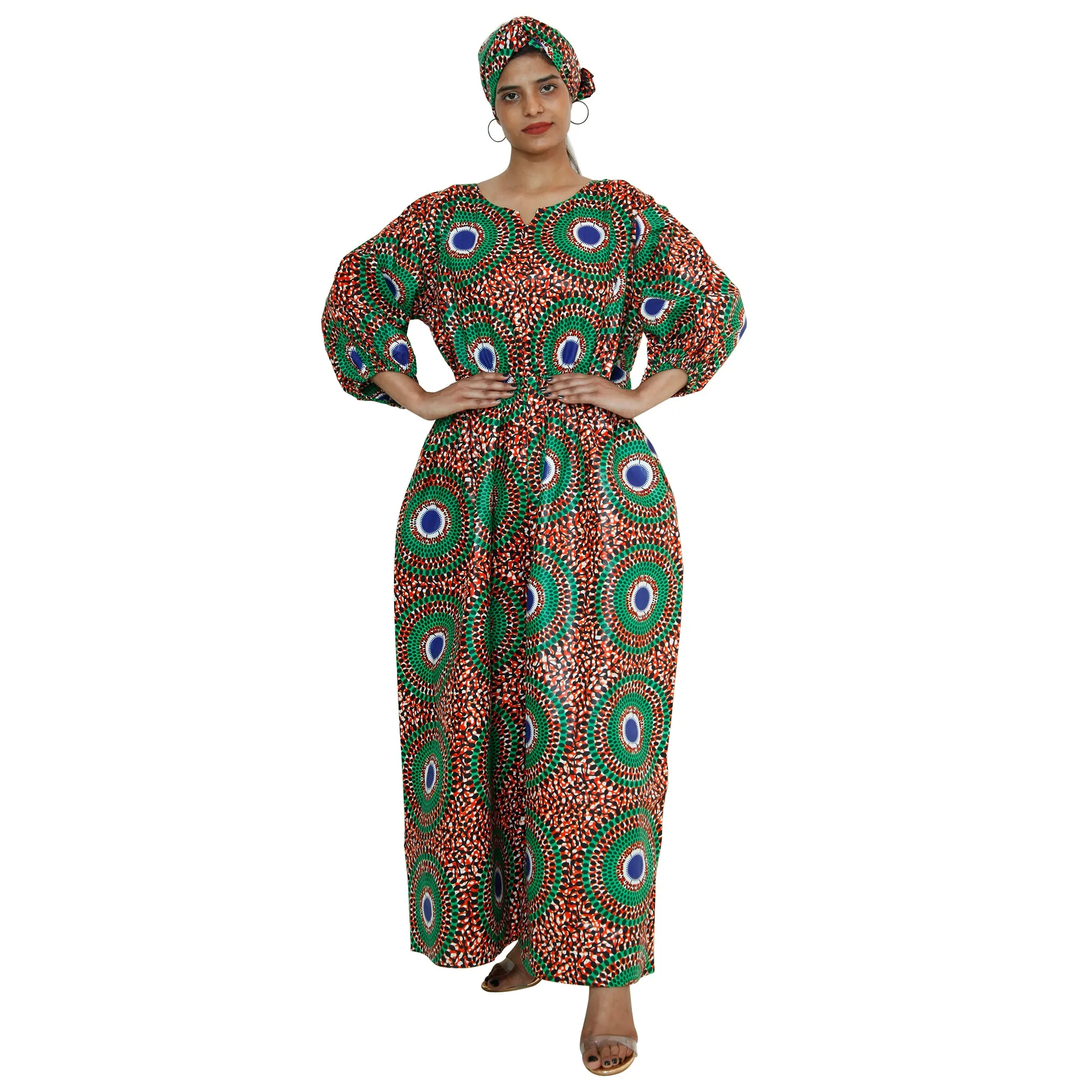 Women's Printed Bubble Sleeve Jumpsuit - FI-5101