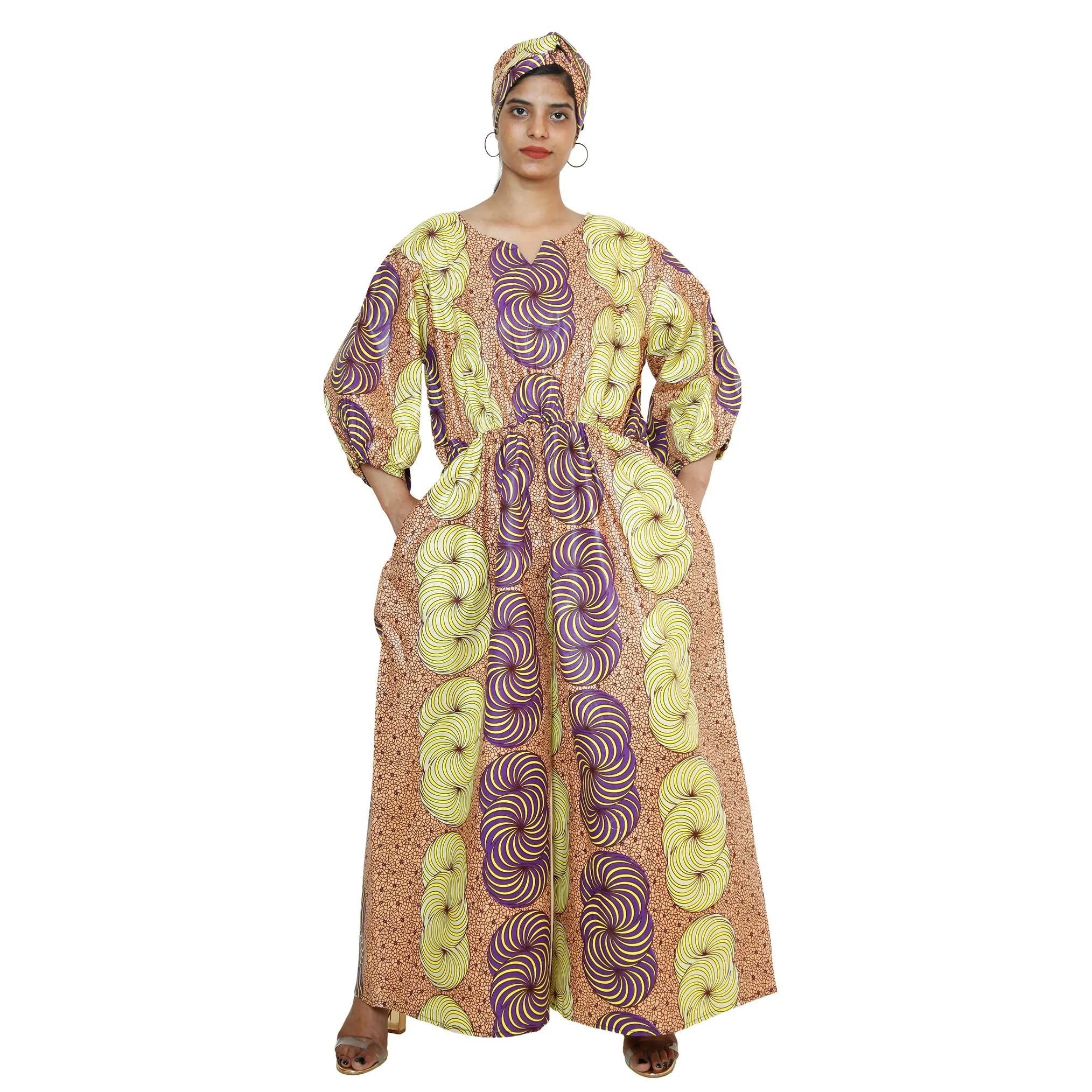 Women's Printed Bubble Sleeve Jumpsuit - FI-5101