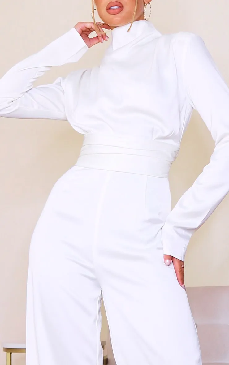 Women's White Satin Jumpsuit